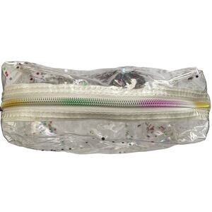 Avon Clear Glitter Make Up Bag Iridescent Zipper Travel Rare